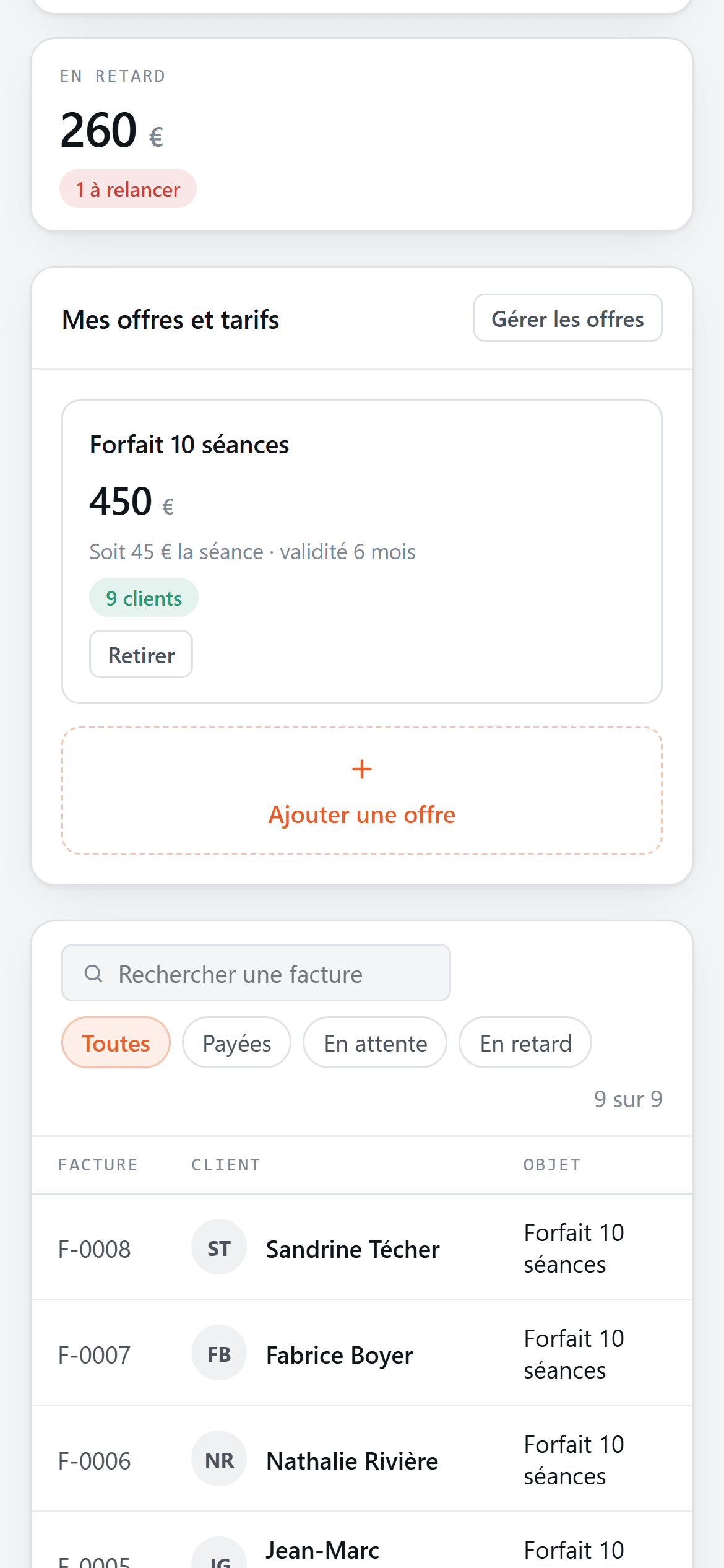 Forfaits, factures et impayés